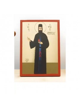 Εικόνα Ορθοδοξίας με περίγραμμα χρυσό σε ξύλο Φλαμουρίας  με  βάση Άγιος Εφραίμ Νέας Μάκρης ο Νεομάρτυς, Ξύλινη Χειροποίητη Εικόνα με Ψηφιακή Εκτύπωση Ελληνικό Premium Βυζαντινού Στυλ Κρεμαστό τοίχου Θρησκευτικό Θέμα Χειροποίητη Ελληνορθόδοξη εικόνα του Ι