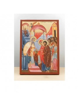 Εικόνα Ορθοδοξίας με περίγραμμα χρυσό σε ξύλο Φλαμουρίας  με  βάση Η είσοδος της Παναγίας στο Ναό, Ξύλινη Χειροποίητη Εικόνα με Φύλλο Χρυσού Ελληνικού Premium Βυζαντινού Στυλ Κρεμαστό τοίχου Θρησκευτικό Θέμα Χειροποίητη Ελληνορθόδοξη εικόνα του Ιησού Χρισ