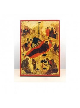 Εικόνα Ορθοδοξίας με περίγραμμα χρυσό σε ξύλο Φλαμουρίας  με  βάση Genesis of Jesus Christ Old Style, Ξύλινη Χειροποίητη Εικόνα Ελληνικού Premium Βυζαντινού Στυλ Κρεμασμένο σε ξύλινη πλάκα Ορθόδοξο Θρησκευτικό Θέμα Χειροποίητη Ελληνορθόδοξη εικόνα του Ιησ