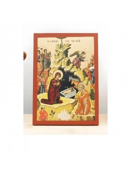 Εικόνα Ορθοδοξίας με περίγραμμα χρυσό σε ξύλο Φλαμουρίας  με  βάση Γένεση του Ιησού Χριστού, Ξύλινη Χειροποίητη Εικόνα μεΨηφιακή Εκτύπωση Ελληνικού Premium Βυζαντινού Στυλ Κρεμασμένο σε ξύλινη πλάκα Θρησκευτικό Χειροποίητη Ελληνορθόδοξη εικόνα του Ιησού Χ