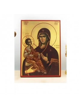 Εικόνα Ορθοδοξίας με περίγραμμα χρυσό σε ξύλο Φλαμουρίας  με  βάση Παναγία η Τριξερούσα με τον Ιησού, Ξύλινη Χειροποίητη Εικόνα Ελληνικής Βυζαντινής Τεχνοτροπίας Κρεμασμένη σε ξύλινη πλάκα Χειροποίητη Ελληνορθόδοξη εικόνα του Ιησού Χριστού, Κρεμαστή πλάκα