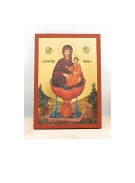 Εικόνα Ορθοδοξίας με περίγραμμα χρυσό σε ξύλο Φλαμουρίας  με  βάση Παναγία η Ζωοδόχος Πηγή με τον Ιησού, Ξύλινη Χειροποίητη Εικόνα με Ψηφιακή Εκτύπωση Ελληνικό Premium Βυζαντινού Στυλ Κρεμαστό τοίχου Θρησκευτικά Χειροποίητη Ελληνορθόδοξη εικόνα του Ιησού 