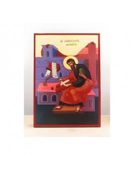 Εικόνα Ορθοδοξίας με περίγραμμα χρυσό σε ξύλο Φλαμουρίας  με  βάση Άγιος Απόστολος Ματθαίος ο Ευαγγελιστής Χειρόγραφο, Ξύλινη Χειροποίητη Εικόνα Ελληνικού Βυζαντινού Στυλ τοίχου Αναρτημένη σε Ξύλινη Πλάκα Θρησκευτικά Χειροποίητη Ελληνορθόδοξη εικόνα του Ι