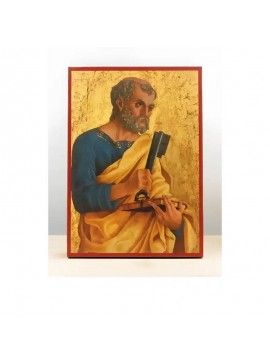 Εικόνα Ορθοδοξίας με περίγραμμα χρυσό σε ξύλο Φλαμουρίας  με  βάση Άγιος Απόστολος Πέτρος κρατώντας τα Κλειδιά του Ουρανού, Ξύλινη Χειροποίητη Εικόνα Ελληνικού Βυζαντινού Στυλ τοίχου Κρεμασμένη σε ξύλινη πλάκα Θρησκευτικό Χειροποίητη Ελληνορθόδοξη εικόνα 