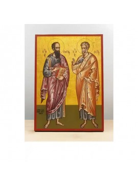 Εικόνα Ορθοδοξίας με περίγραμμα χρυσό σε ξύλο Φλαμουρίας  με  βάση Άγιοι Απόστολοι Παύλος και Πέτρος Ολόσωμος, Ξύλινη Χειροποίητη Εικόνα Ελληνικού Premium Βυζαντινού Στυλ Κρεμαστή σε ξύλινη πλάκα Θρησκευτικό θέμα Χειροποίητη Ελληνορθόδοξη εικόνα του Ιησού