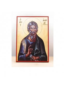 Εικόνα Ορθοδοξίας με περίγραμμα χρυσό σε ξύλο Φλαμουρίας  με  βάση Άγιος Απόστολος Ανδρέας ο Πρωτόκλητος, Ξύλινη Χειροποίητη Εικόνα Ελληνικής Κορυφαίας Βυζαντινής Στυλ Κρεμαστή σε ξύλινη πλάκα Θρησκευτικό θέμα Χειροποίητη Ελληνορθόδοξη εικόνα του Ιησού Χρ
