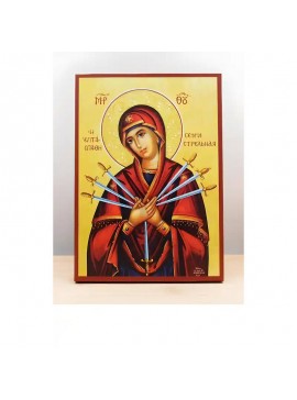 Εικόνα Ορθοδοξίας με περίγραμμα χρυσό σε ξύλο Φλαμουρίας  με  βάση Παναγία των Θλίψεων «Μαλακτικόν Καρδιών», Ξύλινη Χειροποίητη Εικόνα Ελληνικής Premium Βυζαντινού Στυλ τοίχου Κρεμασμένη σε Ξύλινη Πλάκα Θρησκευτικό Χειροποίητη Ελληνορθόδοξη εικόνα του Ιησ