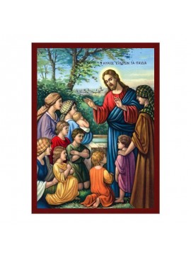 Σετ 2 τεμαχίων – Εικόνα Ορθοδοξίας με περίγραμμα χρυσό σε ξύλο Φλαμουρίας  με  βάση Ο Ιησούς Χριστός Ευλογεί τα Παιδιά Εικόνα, Χειροποίητη Ελληνορθόδοξη εικόνα του Ιησού Χριστού, Κρεμαστή πλάκα βυζαντινής τέχνης, θρησκευτικό δώρο Διάσταση 21x15 cm (8,3 x 