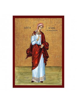 Εικόνα Ορθοδοξίας με περίγραμμα χρυσό σε ξύλο Φλαμουρίας  με  βάση Εικόνα Αγίας Αγάθας της Σικελίας, Χειροποίητη ελληνική εικόνα της Αγίας Αγάθας της Σικελίας, επιτοίχια πλάκα βυζαντινής τέχνης, χριστιανικό δώρο Διάσταση 26x20 cm (10,2 x 7,9 ίντσες) INTRA