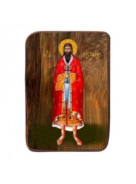 Σετ 2 τεμαχίων – Εικόνα Ορθοδοξίας με περίγραμμα χρυσό σε ξύλο Φλαμουρίας  με  βάση Μπομπονιέρα Βάπτισης Άγιος Ευστράτιος Σετ 20 τεμαχίων, Εικόνα Βάπτισης, Μπομπονιέρα Χειροποίητη Βυζαντινή εικόνα 9x6cm, Χριστιανικό Δώρο Διάσταση 21x15 cm (8,3 x 5,9 ίντσε