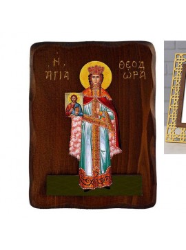Σετ 2 τεμαχίων – Εικόνα Ορθοδοξίας με περίγραμμα χρυσό σε ξύλο Φλαμουρίας  με  βάση Εικόνα Αγίας Θεοδώρας, Χειροποίητη ελληνορθόδοξη εικόνα της Αγίας Θεοδώρας, επιτοίχια πλάκα βυζαντινής τέχνης, θρησκευτικό δώρο, χριστιανική διακόσμηση Διάσταση 15x11 cm (