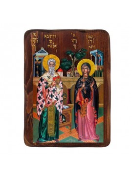 Εικόνα Ορθοδοξίας με περίγραμμα χρυσό σε ξύλο Φλαμουρίας  με  βάση Εικόνα Αγίων Κυπριανού και Ιουστίνας, Χειροποίητη ελληνορθόδοξη εικόνα, επιτοίχια πλάκα βυζαντινής τέχνης, θρησκευτικό δώρο, χριστιανική διακόσμηση Διάσταση 26x20 cm (10,2 x 7,9 ίντσες) IN