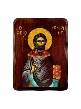 Σετ 2 τεμαχίων – Εικόνα Ορθοδοξίας με περίγραμμα χρυσό σε ξύλο Φλαμουρίας  με  βάση Εικόνα Αγίου Ραφαήλ, Χειροποίητη ελληνορθόδοξη εικόνα του Αγίου Νικολάου, επιτοίχια πλάκα βυζαντινής τέχνης, θρησκευτικό δώρο, χριστιανική διακόσμηση Διάσταση 15x11 cm (5,