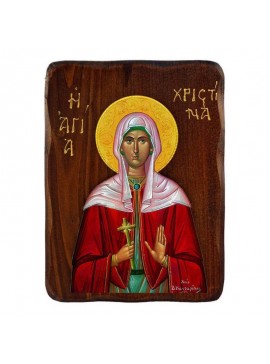 Εικόνα Ορθοδοξίας με περίγραμμα χρυσό σε ξύλο Φλαμουρίας  με  βάση Εικόνα Αγίας Χριστίνας, Χειροποίητη ελληνορθόδοξη εικόνα της Αγίας Χριστίνας, επιτοίχια πλάκα βυζαντινής τέχνης, θρησκευτικό δώρο, χριστιανική διακόσμηση Διάσταση 26x20 cm (10,2 x 7,9 ίντσ