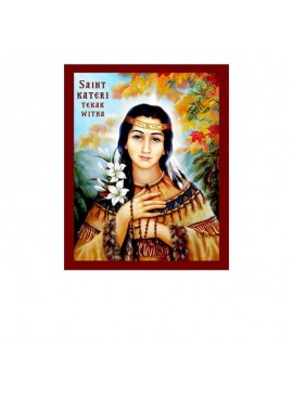 Σετ 2 τεμαχίων – Εικόνα Ορθοδοξίας με περίγραμμα χρυσό σε ξύλο Φλαμουρίας  με  βάση Εικόνα Santa Kateri Tekakwitha, Χειροποίητη Θρησκευτική Εικόνα Santa Kateri Tekakwitha, Κρεμαστή Πλακέτα Βυζαντινής Τέχνης, Χριστιανική Θρησκευτική Τέχνη Διάσταση 15x11 cm