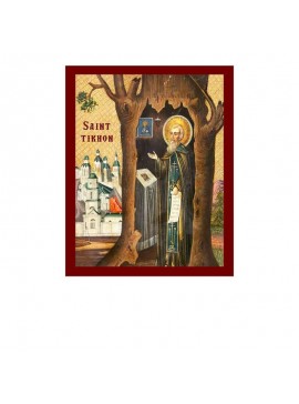 Εικόνα Ορθοδοξίας με περίγραμμα χρυσό σε ξύλο Φλαμουρίας  με  βάση Εικόνα Αγίου Τύχωνα, Χειροποίητη Ορθόδοξη Εικόνα του Αγίου Τύχωνα, Επιτοίχια πλάκα Βυζαντινής Τέχνης, Χριστιανική Θρησκευτική Τέχνη Διάσταση 26x20 cm (10,2 x 7,9 ίντσες) INTRAEK-3216723808