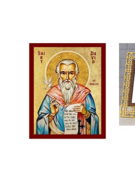 Εικόνα Ορθοδοξίας με περίγραμμα χρυσό σε ξύλο Φλαμουρίας  με  βάση Εικόνα Αγίου Δαβίδ της Ουαλίας, Χειροποίητη Θρησκευτική Εικόνα του Αγίου Δαυίδ της Ουαλίας, Πλακέτα Βυζαντινής Τέχνης, Χριστιανική Θρησκευτική Τέχνη Διάσταση 26x20 cm (10,2 x 7,9 ίντσες) I