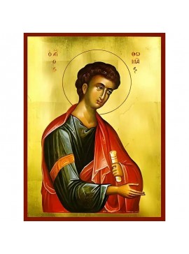 Σετ 2 τεμαχίων – Εικόνα Ορθοδοξίας με περίγραμμα χρυσό σε ξύλο Φλαμουρίας  με  βάση Εικόνα ΑΓΙΟΣ ΑΠΟΣΤΟΛΟΣ ΘΩΜΑΣ Χειροποίητη Ελληνορθόδοξη εικόνα του Ιησού Χριστού, Κρεμαστή πλάκα βυζαντινής τέχνης, χριστιανική τέχνη Διάσταση 15x11 cm (5,9x4,3 ίντσες)  IN