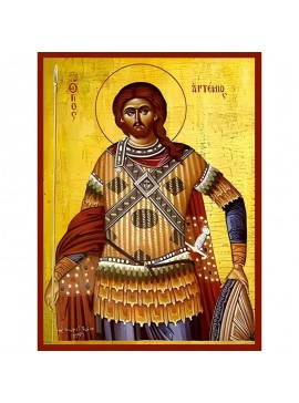 Σετ 2 τεμαχίων – Εικόνα Ορθοδοξίας με περίγραμμα χρυσό σε ξύλο Φλαμουρίας  με  βάση Εικόνα ΑΓΙΟΣ ΑΡΤΕΜΙΟΣ, Ο ΜΕΓΑΛΟΜΑΡΤΥΣ, ΑΝΤΙΟΧΕΙΑΣ Χειροποίητη Ελληνορθόδοξη εικόνα του Ιησού Χριστού, Κρεμαστή πλάκα βυζαντινής τέχνης, χριστιανική τέχνη Διάσταση 15x11 cm