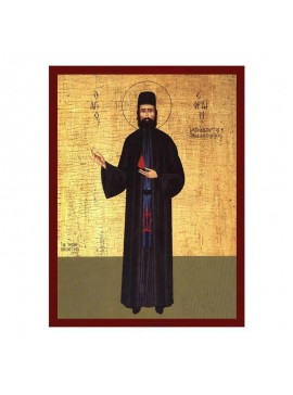 Σετ 2 τεμαχίων – Εικόνα Ορθοδοξίας με περίγραμμα χρυσό σε ξύλο Φλαμουρίας  με  βάση Εικόνα Αγίου Εφραίμ Νέας Μάκρης, Χειροποίητη Ελληνική εικόνα Αγίου Εφραίμ, επιτοίχια πλάκα βυζαντινής τέχνης, χριστιανικό δώρο Διάσταση 15x11 cm (5,9 x 4,3 ίντσες) INTRAEK