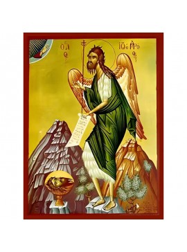 Σετ 2 τεμαχίων – Εικόνα Ορθοδοξίας με περίγραμμα χρυσό σε ξύλο Φλαμουρίας  με  βάση Εικόνα ΑΓΙΟΣ ΙΩΑΝΝΗΣ Ο ΠΡΟΔΡΟΜΟΣ, ΠΟΥΛΙ ΤΗΣ ΕΡΗΜΟΥ Χειροποίητη Ελληνορθόδοξη εικόνα του Ιησού Χριστού, Κρεμαστή πλάκα βυζαντινής τέχνης, χριστιανική τέχνη Διάσταση 15x11 c