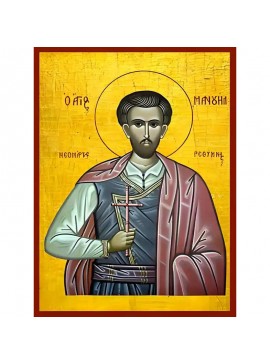 Σετ των 2 Εικόνα Ορθοδοξίας με περίγραμμα χρυσό σε ξύλο Φλαμουρίας  με  βάση Εικόνα ΑΓΙΟΣ ΜΑΝΟΥΗΛ, ΝΕΟΜΑΡΤΥΣ, ΡΕΘΥΜΝΗΣ Χειροποίητη Ελληνορθόδοξη εικόνα του Ιησού Χριστού, Κρεμαστή πλάκα βυζαντινής τέχνης, χριστιανική τέχνη Διάσταση 15x11 cm (5,9x4,3 ίντσε