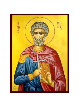 Σετ των 2 Εικόνα Ορθοδοξίας με περίγραμμα χρυσό σε ξύλο Φλαμουρίας  με  βάση Εικόνα ΑΓΙΟΣ ΜΗΝΑΣ, Ο ΜΕΓΑΛΟΜΑΡΤΥΣ, Ο ΑΙΓΥΠΤΙΟΣ Χειροποίητη Ελληνορθόδοξη εικόνα του Ιησού Χριστού, Κρεμαστή πλάκα βυζαντινής τέχνης, χριστιανική τέχνη Διάσταση 15x11 cm (5,9x4,3