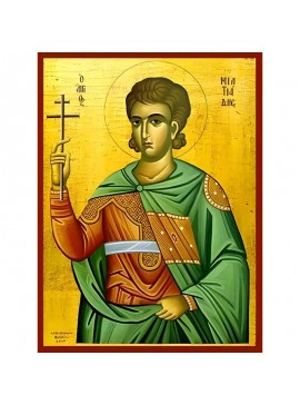Σετ των 2 Εικόνα Ορθοδοξίας με περίγραμμα χρυσό σε ξύλο Φλαμουρίας  με  βάση Εικόνα ΑΓΙΟΣ ΜΙΛΤΙΑΔΗΣ, ΜΑΡΤΥΣ Χειροποίητη Ελληνορθόδοξη εικόνα του Ιησού Χριστού, Κρεμαστή πλάκα βυζαντινής τέχνης, χριστιανική τέχνη Διάσταση 15x11 cm (5,9x4,3 ίντσες)  INTRAEK
