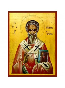 Σετ των 2 Εικόνα Ορθοδοξίας με περίγραμμα χρυσό σε ξύλο Φλαμουρίας  με  βάση Εικόνα ΑΓΙΟΣ ΜΥΡΩΝ, ΕΠΙΣΚΟΠΟΣ ΚΡΗΤΗΣ Χειροποίητη Ελληνορθόδοξη εικόνα του Ιησού Χριστού, Κρεμαστή πλάκα βυζαντινής τέχνης, χριστιανική τέχνη Διάσταση 15x11 cm (5,9x4,3 ίντσες)  I