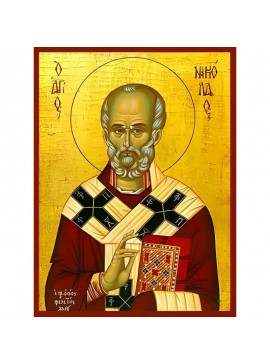 Σετ των 2 Εικόνα Ορθοδοξίας με περίγραμμα χρυσό σε ξύλο Φλαμουρίας  με  βάση Εικόνα ΑΓΙΟΣ ΝΙΚΟΛΑΟΣ, ΑΡΧΙΕΠΙΣΚΟΠΟΣ ΜΥΡΩΝ ΛΥΚΙΑΣ Χειροποίητη Ελληνορθόδοξη εικόνα του Ιησού Χριστού, Κρεμαστή πλάκα βυζαντινής τέχνης, χριστιανική τέχνη Διάσταση 15x11 cm (5,9x4