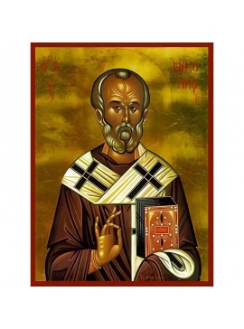 Σετ των 2 Εικόνα Ορθοδοξίας με περίγραμμα χρυσό σε ξύλο Φλαμουρίας  με  βάση Εικόνα ΑΓΙΟΣ ΝΙΚΟΛΑΟΣ, ΑΡΧΙΕΠΙΣΚΟΠΟΣ ΜΥΡΩΝ ΛΥΚΙΑΣ Χειροποίητη Ελληνορθόδοξη εικόνα του Ιησού Χριστού, Κρεμαστή πλάκα βυζαντινής τέχνης, χριστιανική τέχνη Διάσταση 15x11 cm (5,9x4