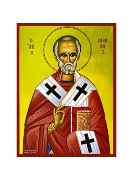 Σετ των 2 Εικόνα Ορθοδοξίας με περίγραμμα χρυσό σε ξύλο Φλαμουρίας  με  βάση Εικόνα ΑΓΙΟΣ ΝΙΚΟΛΑΟΣ, ΑΡΧΙΕΠΙΣΚΟΠΟΣ ΜΥΡΩΝ ΛΥΚΙΑΣ Χειροποίητη Ελληνορθόδοξη εικόνα του Ιησού Χριστού, Κρεμαστή πλάκα βυζαντινής τέχνης, χριστιανική τέχνη Διάσταση 15x11 cm (5,9x4