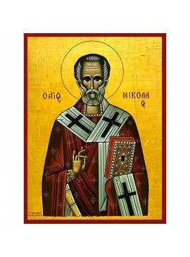 Σετ των 2 Εικόνα Ορθοδοξίας με περίγραμμα χρυσό σε ξύλο Φλαμουρίας  με  βάση Εικόνα ΑΓΙΟΣ ΝΙΚΟΛΑΟΣ, ΑΡΧΙΕΠΙΣΚΟΠΟΣ ΜΥΡΩΝ ΛΥΚΙΑΣ Χειροποίητη Ελληνορθόδοξη εικόνα του Ιησού Χριστού, Κρεμαστή πλάκα βυζαντινής τέχνης, χριστιανική τέχνη Διάσταση 15x11 cm (5,9x4