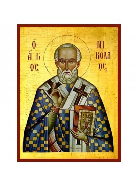 Σετ των 2 Εικόνα Ορθοδοξίας με περίγραμμα χρυσό σε ξύλο Φλαμουρίας  με  βάση Εικόνα ΑΓΙΟΣ ΝΙΚΟΛΑΟΣ, ΑΡΧΙΕΠΙΣΚΟΠΟΣ ΜΥΡΩΝ ΛΥΚΙΑΣ Χειροποίητη Ελληνορθόδοξη εικόνα του Ιησού Χριστού, Κρεμαστή πλάκα βυζαντινής τέχνης, χριστιανική τέχνη Διάσταση 15x11 cm (5,9x4