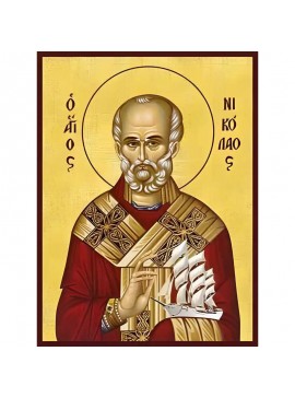 Σετ των 2 Εικόνα Ορθοδοξίας με περίγραμμα χρυσό σε ξύλο Φλαμουρίας  με  βάση Εικόνα ΑΓΙΟΣ ΝΙΚΟΛΑΟΣ, ΑΡΧΙΕΠΙΣΚΟΠΟΣ ΜΥΡΩΝ ΛΥΚΙΑΣ, ΜΕ ΠΛΟΙΟ Χειροποίητη Ελληνορθόδοξη εικόνα του Ιησού Χριστού, Κρεμαστή πλάκα βυζαντινής τέχνης, χριστιανική τέχνη Διάσταση 15x11