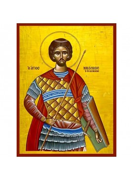 Σετ των 2 Εικόνα Ορθοδοξίας με περίγραμμα χρυσό σε ξύλο Φλαμουρίας  με  βάση Εικόνα ΑΓΙΟΣ ΝΙΚΟΛΑΟΣ, ΝΕΟΜΑΡΤΥΣ, Ο ΕΝ ΒΟΥΝΕΝΟΙΣ Χειροποίητη Ελληνορθόδοξη εικόνα του Ιησού Χριστού, Κρεμαστή πλάκα βυζαντινής τέχνης, χριστιανική τέχνη Διάσταση 15x11 cm (5,9x4,