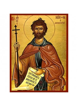 Σετ των 2 Εικόνα Ορθοδοξίας με περίγραμμα χρυσό σε ξύλο Φλαμουρίας  με  βάση Εικόνα ΑΓΙΟΣ ΝΙΚΩΝ, Ο ΜΕΤΑΝΟΕΙΤΕ, ΑΡΜΕΝΙΑΣ Χειροποίητη Ελληνορθόδοξη εικόνα του Ιησού Χριστού, Κρεμαστή πλάκα βυζαντινής τέχνης, χριστιανική τέχνη Διάσταση 15x11 cm (5,9x4,3 ίντσ