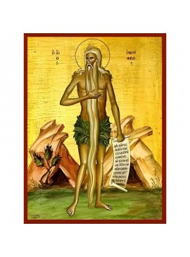 Σετ των 2 Εικόνα Ορθοδοξίας με περίγραμμα χρυσό σε ξύλο Φλαμουρίας  με  βάση Εικόνα ΑΓΙΟΣ ΟΝΟΥΦΡΙΟΣ Ο ΑΙΓΥΠΤΙΟΣ, ΟΛΟΣΩΜΟΣ Χειροποίητη Ελληνορθόδοξη εικόνα του Ιησού Χριστού, Κρεμαστή πλάκα βυζαντινής τέχνης, χριστιανική τέχνη Διάσταση 15x11 cm (5,9x4,3 ίν