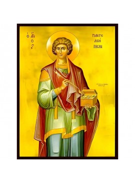 Σετ των 2 Εικόνα Ορθοδοξίας με περίγραμμα χρυσό σε ξύλο Φλαμουρίας  με  βάση Εικόνα ΑΓΙΟΣ ΠΑΝΤΕΛΕΗΜΩΝ, Ο ΜΕΓΑΛΟΜΑΡΤΥΣ Χειροποίητη Ελληνορθόδοξη εικόνα του Ιησού Χριστού, Κρεμαστή πλάκα βυζαντινής τέχνης, χριστιανική τέχνη Διάσταση 15x11 cm (5,9x4,3 ίντσες