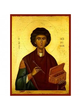 Σετ των 2 Εικόνα Ορθοδοξίας με περίγραμμα χρυσό σε ξύλο Φλαμουρίας  με  βάση Εικόνα ΑΓΙΟΣ ΠΑΝΤΕΛΕΗΜΩΝ, Ο ΜΕΓΑΛΟΜΑΡΤΥΣ Χειροποίητη Ελληνορθόδοξη εικόνα του Ιησού Χριστού, Κρεμαστή πλάκα βυζαντινής τέχνης, χριστιανική τέχνη Διάσταση 15x11 cm (5,9x4,3 ίντσες