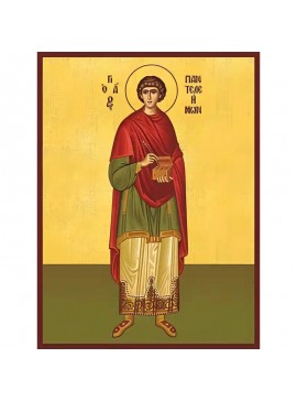 Σετ των 2 Εικόνα Ορθοδοξίας με περίγραμμα χρυσό σε ξύλο Φλαμουρίας  με  βάση Εικόνα ΑΓΙΟΣ ΠΑΝΤΕΛΕΗΜΩΝ, Ο ΜΕΓΑΛΟΜΑΡΤΥΣ, ΟΛΟΣΩΜΟΣ Χειροποίητη Ελληνορθόδοξη εικόνα του Ιησού Χριστού, Κρεμαστή πλάκα βυζαντινής τέχνης, χριστιανική τέχνη Διάσταση 15x11 cm (5,9x