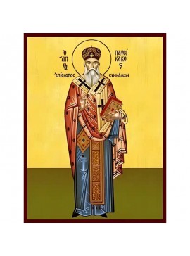 Σετ των 2 Εικόνα Ορθοδοξίας με περίγραμμα χρυσό σε ξύλο Φλαμουρίας  με  βάση Εικόνα ΑΓΙΟΣ ΠΑΥΣΙΚΑΚΟΣ, ΕΠΙΣΚΟΠΟΣ ΣΥΝΝΑΔΩΝ, ΟΛΟΣΩΜΟΣ Χειροποίητη Ελληνορθόδοξη εικόνα του Ιησού Χριστού, Κρεμαστή πλάκα βυζαντινής τέχνης, χριστιανική τέχνη Διάσταση 15x11 cm (5