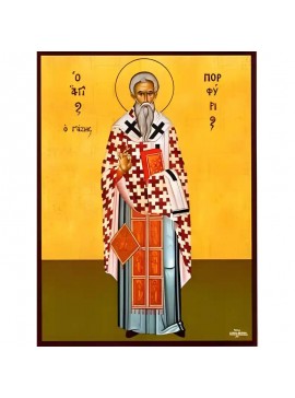 Σετ των 2 Εικόνα Ορθοδοξίας με περίγραμμα χρυσό σε ξύλο Φλαμουρίας  με  βάση Εικόνα ΑΓΙΟΣ ΠΟΡΦΥΡΙΟΣ, ΕΠΙΣΚΟΠΟΣ ΓΑΖΗΣ, ΟΛΟΣΩΜΟΣ Χειροποίητη Ελληνορθόδοξη εικόνα του Ιησού Χριστού, Κρεμαστή πλάκα βυζαντινής τέχνης, χριστιανική τέχνη Διάσταση 15x11 cm (5,9x4