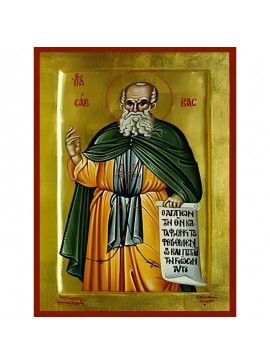 Σετ των 2 Εικόνα Ορθοδοξίας με περίγραμμα χρυσό σε ξύλο Φλαμουρίας  με  βάση Εικόνα ΑΓΙΟΣ ΣΑΒΒΑΣ, Ο ΗΓΙΑΣΜΕΝΟΣ Χειροποίητη Ελληνορθόδοξη εικόνα του Ιησού Χριστού, Κρεμαστή πλάκα βυζαντινής τέχνης, χριστιανική τέχνη Διάσταση 15x11 cm (5,9x4,3 ίντσες)  INTR