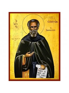 Σετ των 2 Εικόνα Ορθοδοξίας με περίγραμμα χρυσό σε ξύλο Φλαμουρίας  με  βάση Εικόνα ΑΓΙΟΣ ΣΑΜΨΩΝ, Ο ΞΕΝΟΔΟΧΟΣ, ΚΩΝ/ΠΟΛΕΩΣ Χειροποίητη Ελληνορθόδοξη εικόνα του Ιησού Χριστού, Κρεμαστή πλάκα βυζαντινής τέχνης, χριστιανική τέχνη Διάσταση 15x11 cm (5,9x4,3 ίν