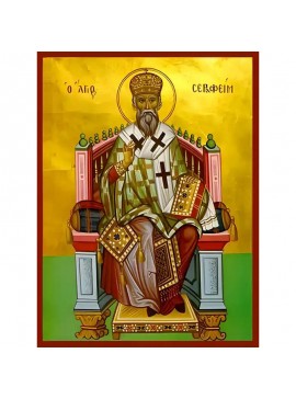 Σετ των 2 Εικόνα Ορθοδοξίας με περίγραμμα χρυσό σε ξύλο Φλαμουρίας  με  βάση Εικόνα ΑΓΙΟΣ ΣΕΡΑΦΕΙΜ, ΕΠΙΣΚΟΠΟΣ ΦΑΝΑΡΙΟΥ, ΕΝΘΡΟΝΟΣ Χειροποίητη Ελληνορθόδοξη εικόνα του Ιησού Χριστού, Κρεμαστή πλάκα βυζαντινής τέχνης, χριστιανική τέχνη Διάσταση 15x11 cm (5,9