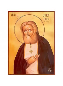 Σετ των 2 Εικόνα Ορθοδοξίας με περίγραμμα χρυσό σε ξύλο Φλαμουρίας  με  βάση Εικόνα ΑΓΙΟΣ ΣΕΡΑΦΕΙΜ, ΤΟΥ ΣΑΡΩΦ Χειροποίητη Ελληνορθόδοξη εικόνα του Ιησού Χριστού, Κρεμαστή πλάκα βυζαντινής τέχνης, χριστιανική τέχνη Διάσταση 15x11 cm (5,9x4,3 ίντσες)  INTRA