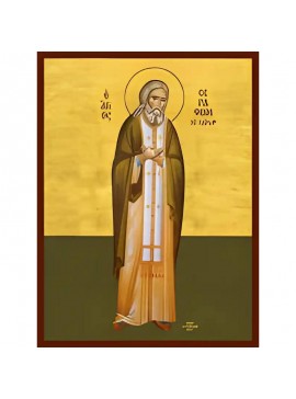 Σετ των 2 Εικόνα Ορθοδοξίας με περίγραμμα χρυσό σε ξύλο Φλαμουρίας  με  βάση Εικόνα ΑΓΙΟΣ ΣΕΡΑΦΕΙΜ, ΤΟΥ ΣΑΡΩΦ, ΟΛΟΣΩΜΟΣ Χειροποίητη Ελληνορθόδοξη εικόνα του Ιησού Χριστού, Κρεμαστή πλάκα βυζαντινής τέχνης, χριστιανική τέχνη Διάσταση 15x11 cm (5,9x4,3 ίντσ