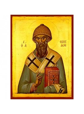 Σετ των 2 Εικόνα Ορθοδοξίας με περίγραμμα χρυσό σε ξύλο Φλαμουρίας  με  βάση Εικόνα ΑΓΙΟΣ ΣΠΥΡΙΔΩΝ, ΕΠΙΣΚΟΠΟΣ ΤΡΙΜΥΘΟΥΝΤΟΣ ΚΥΠΡΟΥ Χειροποίητη Ελληνορθόδοξη εικόνα του Ιησού Χριστού, Κρεμαστή πλάκα βυζαντινής τέχνης, χριστιανική τέχνη Διάσταση 15x11 cm (5,