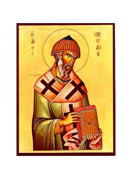 Σετ των 2 Εικόνα Ορθοδοξίας με περίγραμμα χρυσό σε ξύλο Φλαμουρίας  με  βάση Εικόνα ΑΓΙΟΣ ΣΠΥΡΙΔΩΝ, ΕΠΙΣΚΟΠΟΣ ΤΡΙΜΥΘΟΥΝΤΟΣ ΚΥΠΡΟΥ Χειροποίητη Ελληνορθόδοξη εικόνα του Ιησού Χριστού, Κρεμαστή πλάκα βυζαντινής τέχνης, χριστιανική τέχνη Διάσταση 15x11 cm (5,